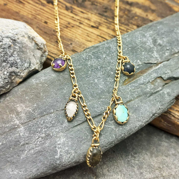 Brass handcrafted gemstone charm necklace
