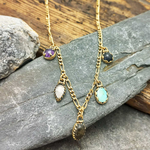 Brass handcrafted gemstone charm necklace
