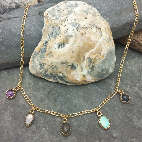 Link chain gemstone brass necklace
