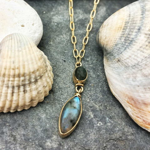 Labradorite duo brass chain bohemian necklace