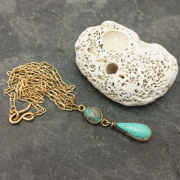 Handcrafted Turquoise Brass Contemporary Necklace