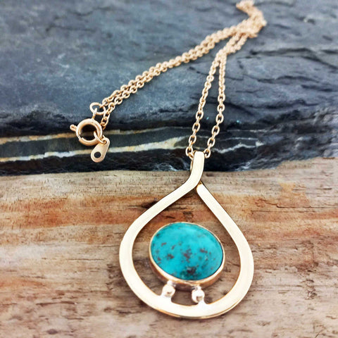 Turquoise stone with brass teardrop neicklace