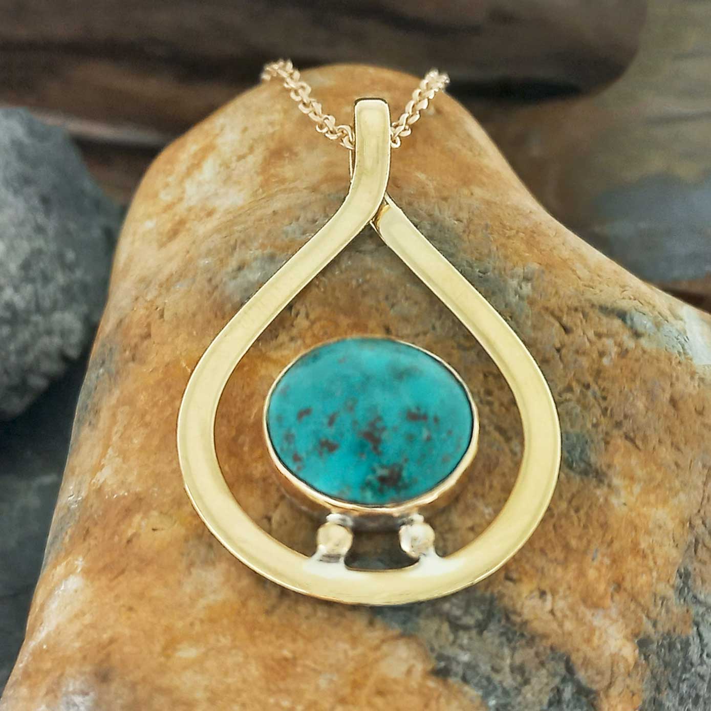 Turquoise Teardrop Brass Necklace
