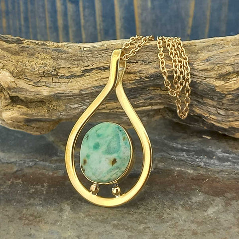 Chrysocolla artisan gold brass necklace