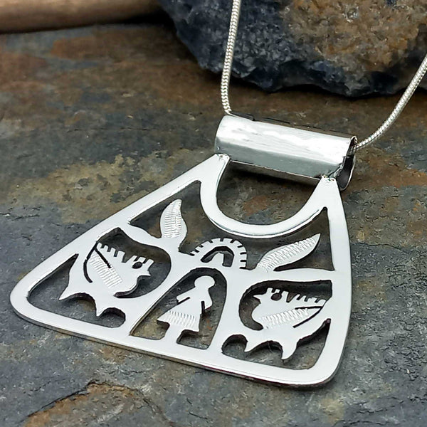 Triangle Mexican handmade tree of life pendant