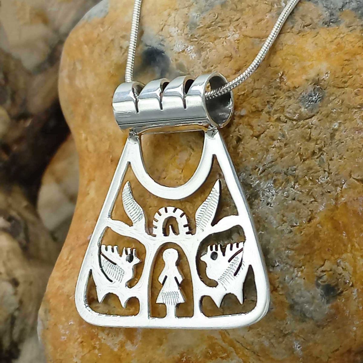Silver Tree of life triangle handmade pendant Main image
