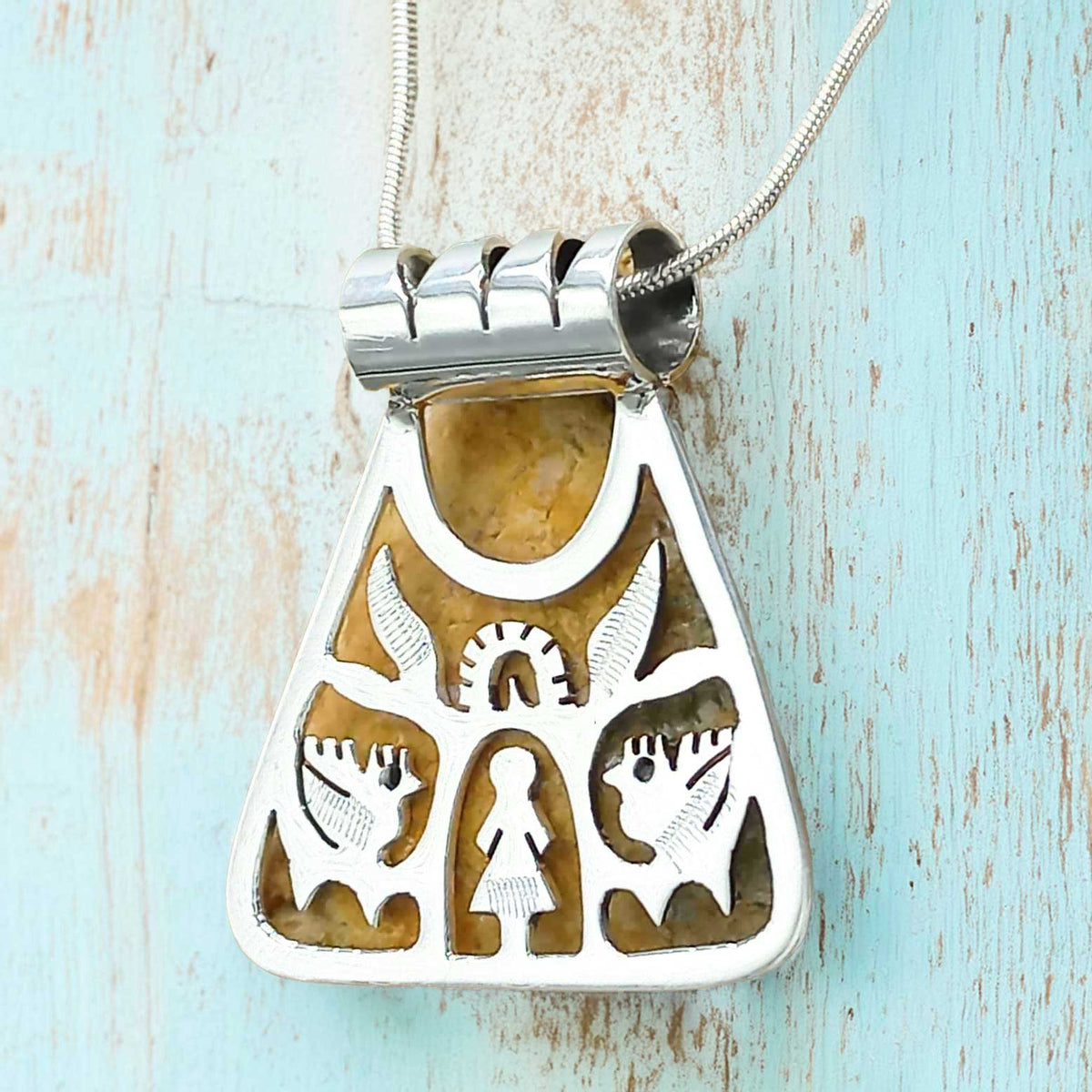 Tree of life silver triangular pendant