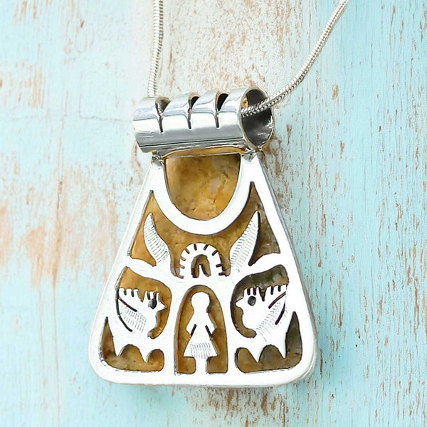 Tree of life silver triangular pendant