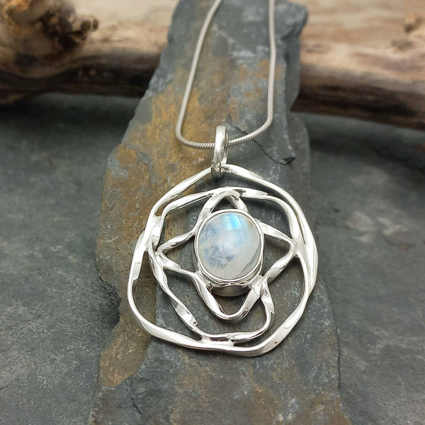Silver unusual squiggle Moonstone pendant