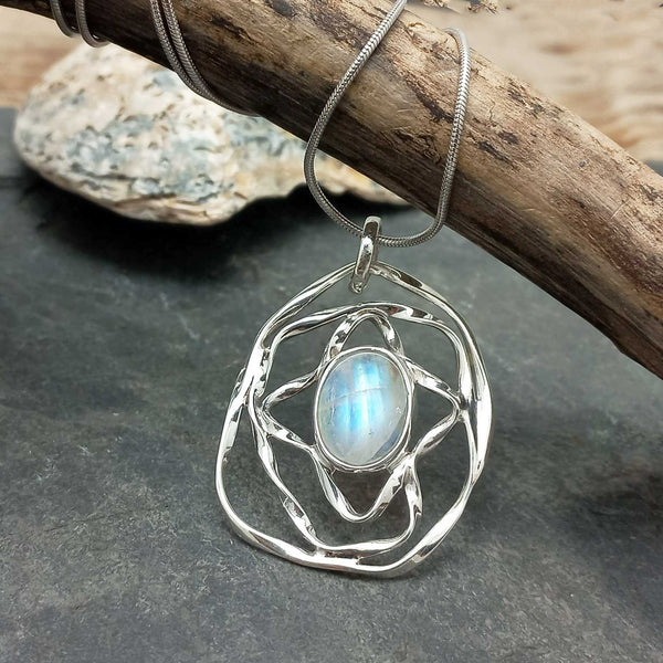 Unusual silver pendant with moonstone