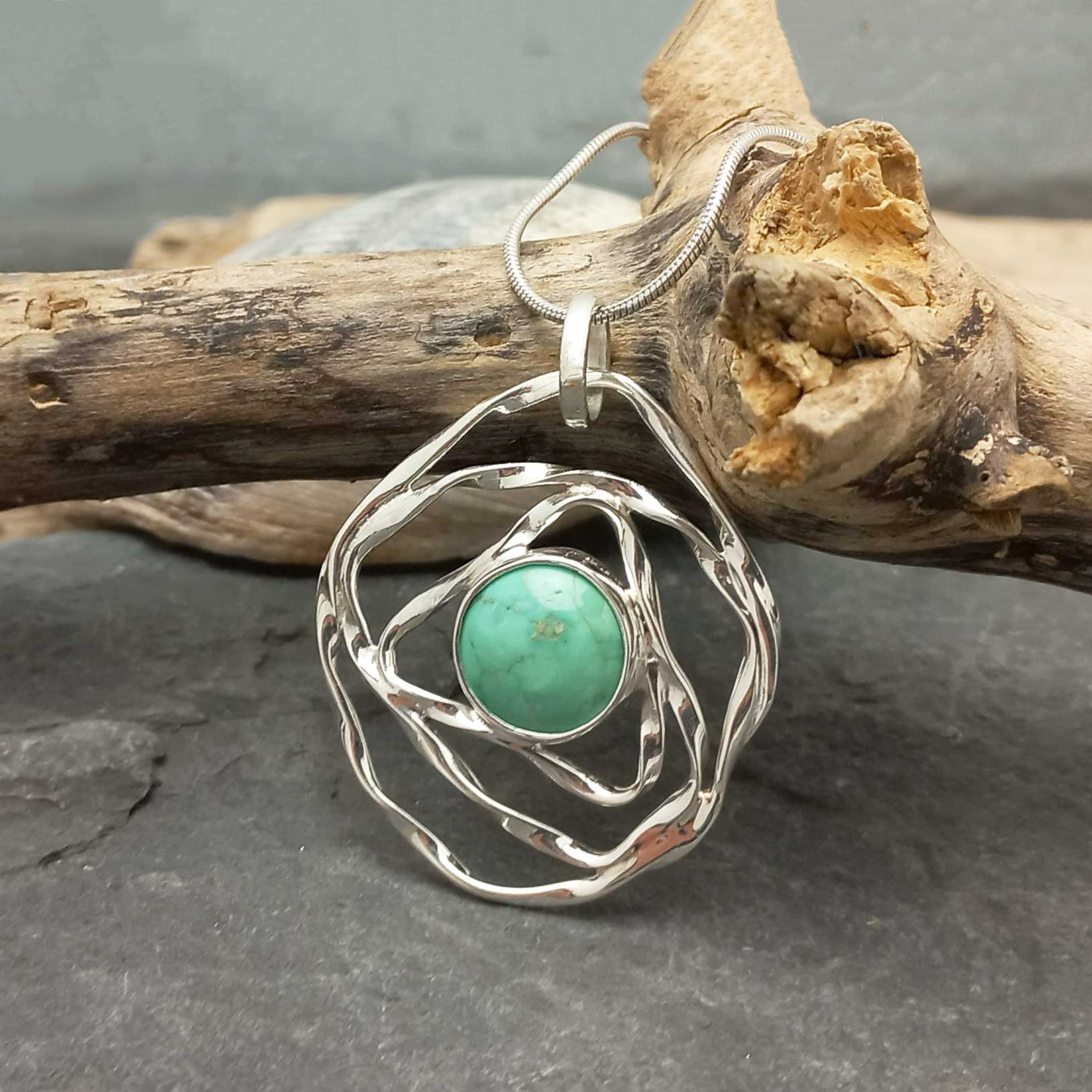 Turquoise Squiggle Silver Pendant (103) Secondary image