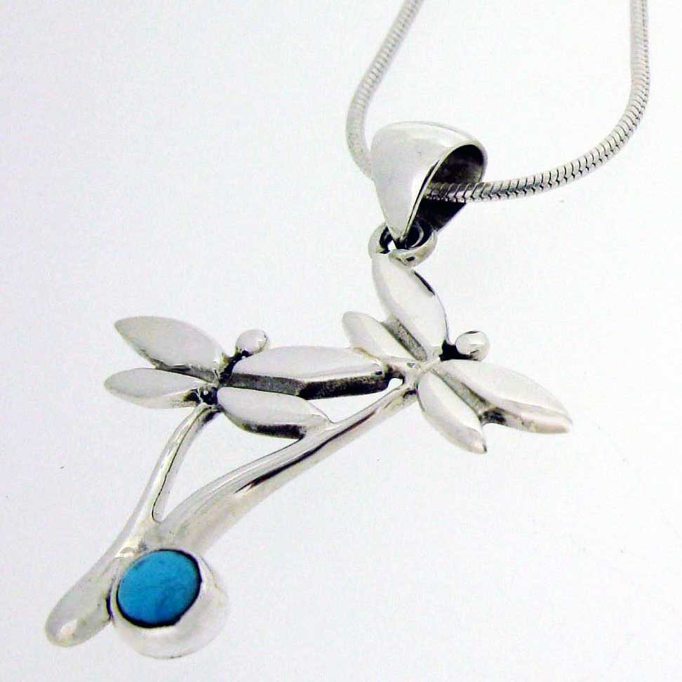 Dragonfly with Turquoise Silver Necklace