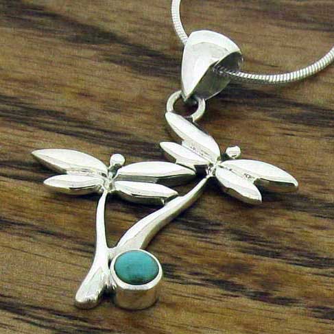 Dragonfly with Turquoise Silver Pendant