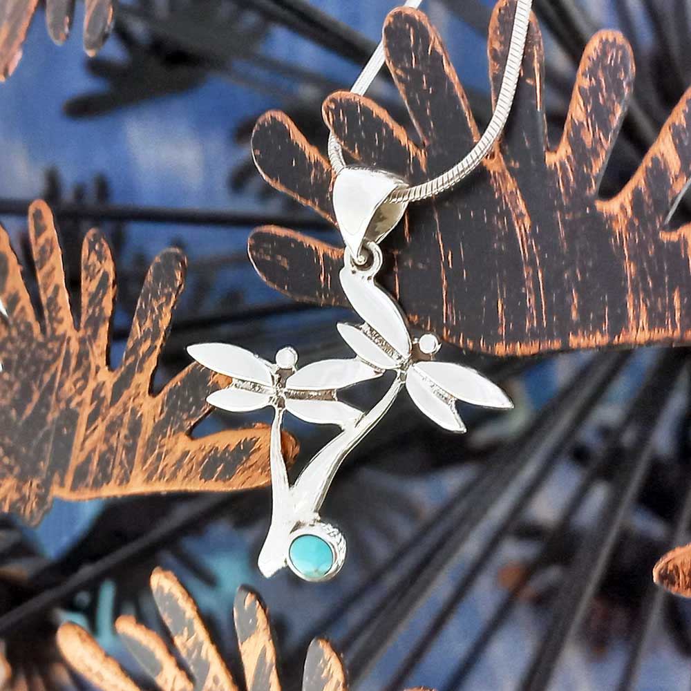 Dragonfly with Turquoise Silver Pendant