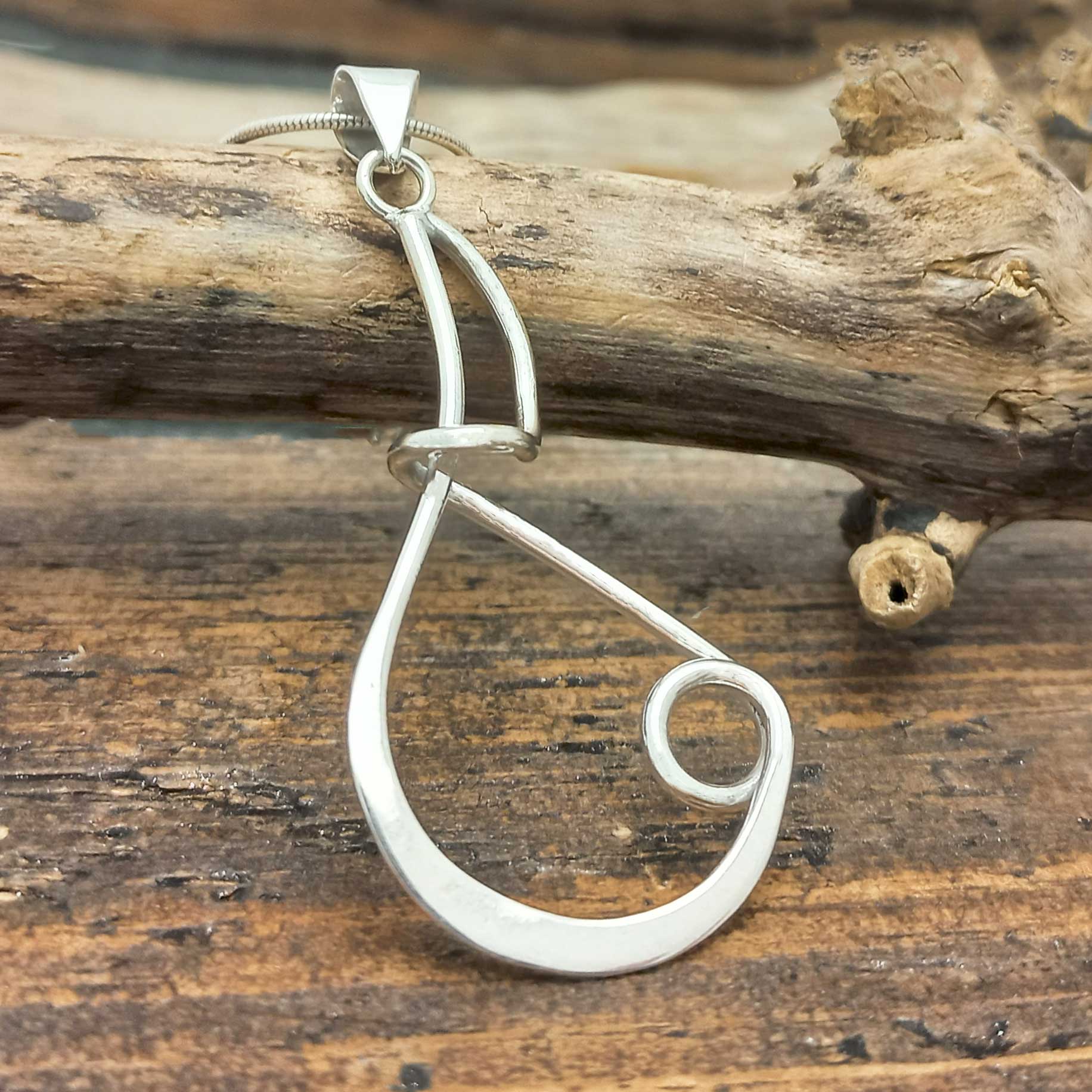 Sterling silver handmade teardrop loop pendant