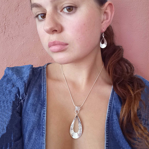 Hammered Teadrop Silver Pendant