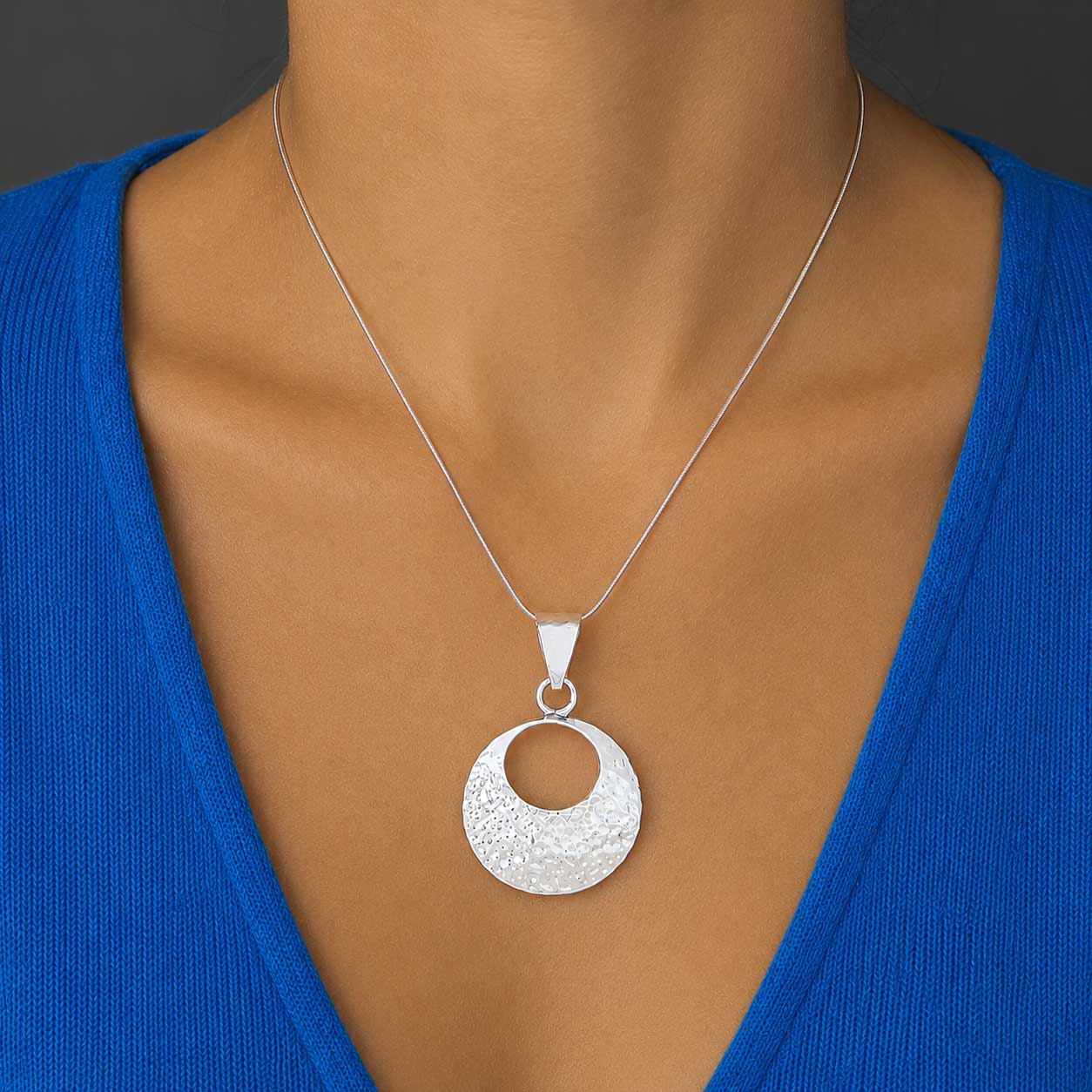 Hammered chunky silver statement pendant