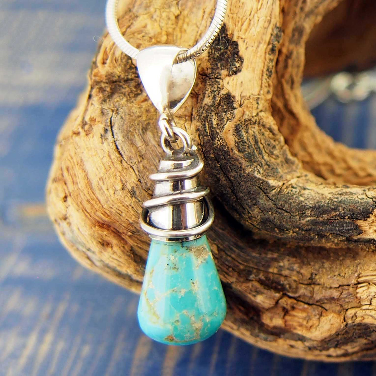 Handmade silver pendant turquoise drop
