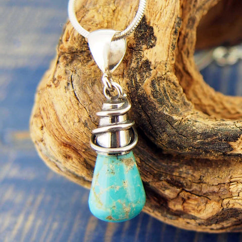 Handmade silver pendant turquoise drop