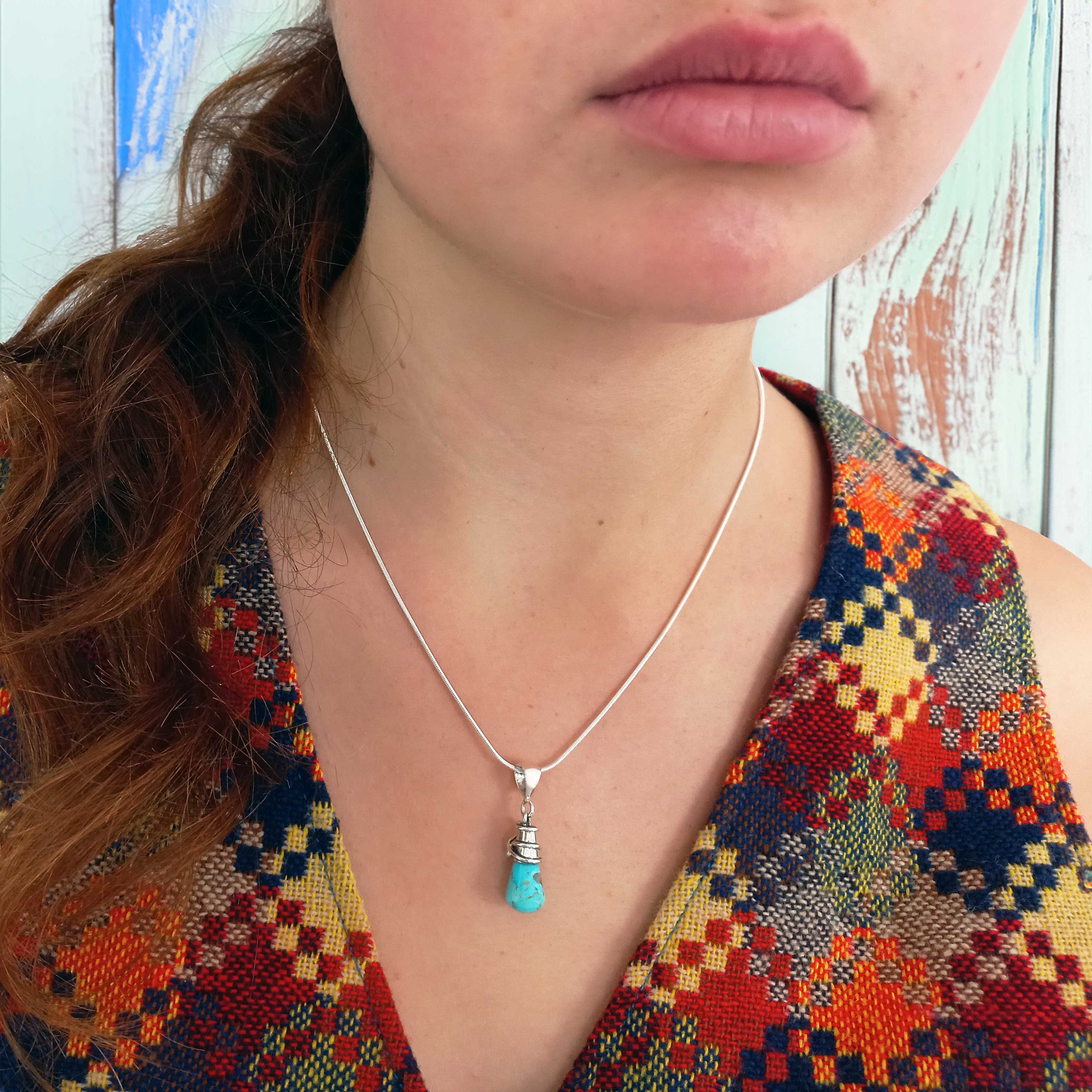 Turquoise drop sterling silver pendant
