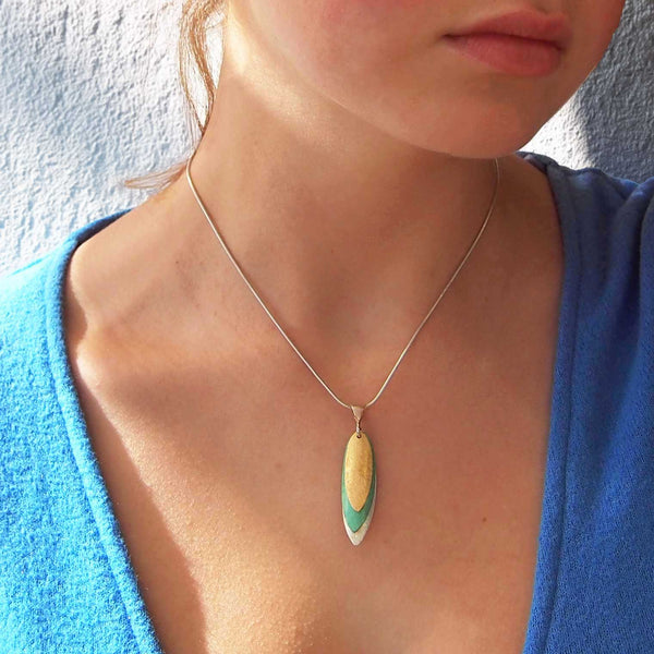 Textured silver gold leaf handmade pendant