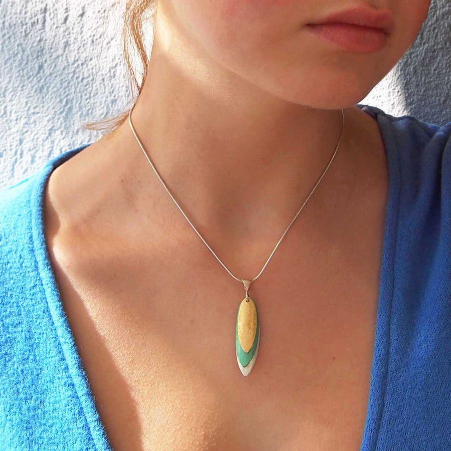 Textured silver gold leaf handmade pendant