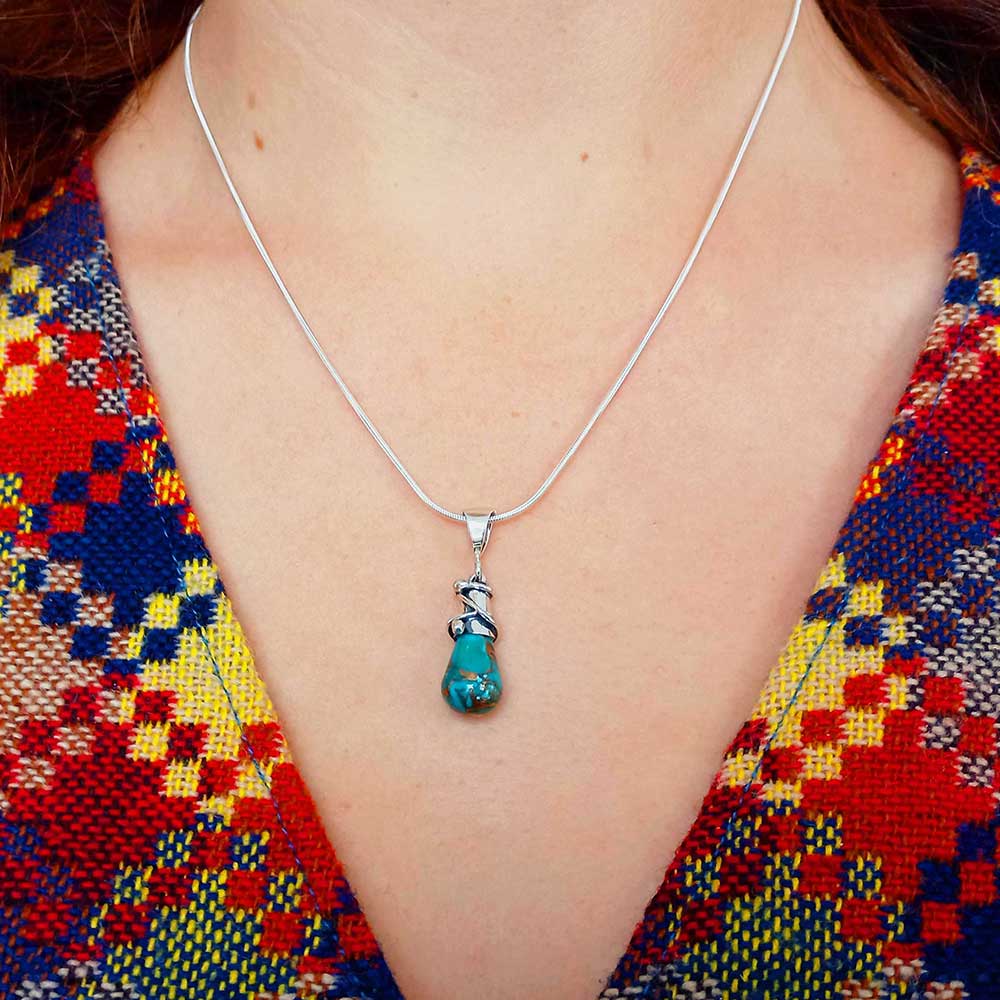 Turquoise with Bronze Alambres Silver Pendant (347) Secondary image