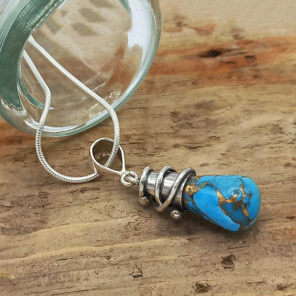Turquoise with Bronze Alambres Silver Pendant Main image