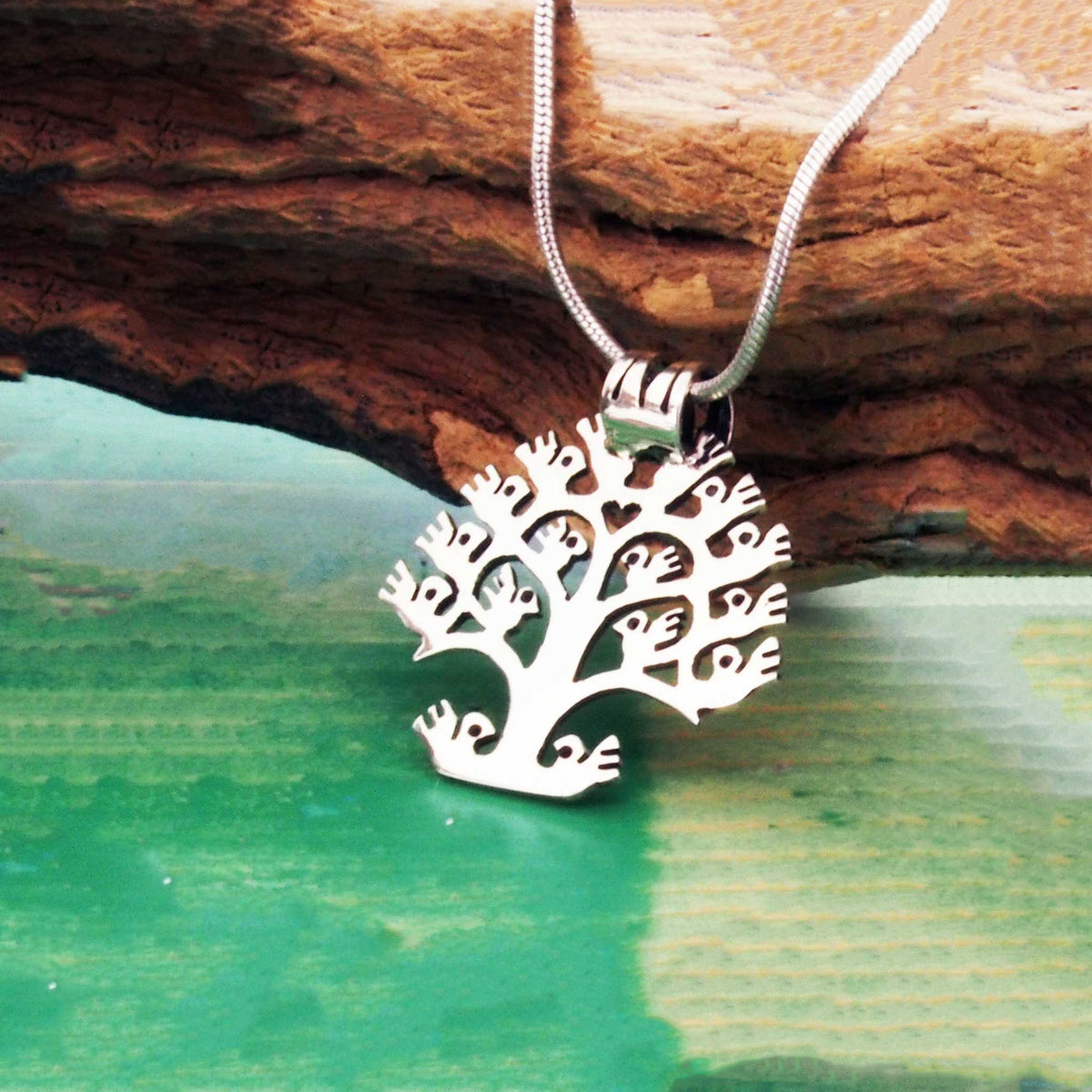 Mini sterling silver tree of life with birds pendant Main image