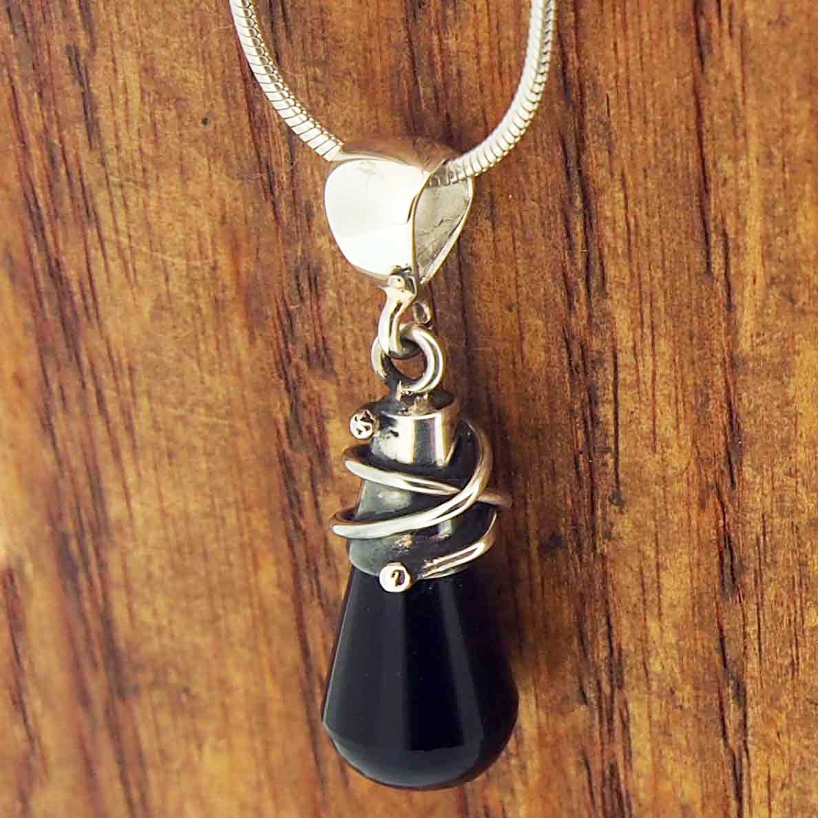 Onyx drop silver pendant