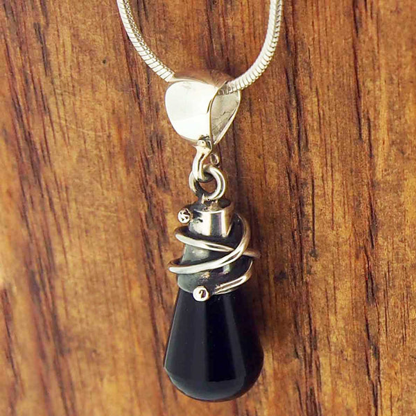 Onyx drop silver pendant
