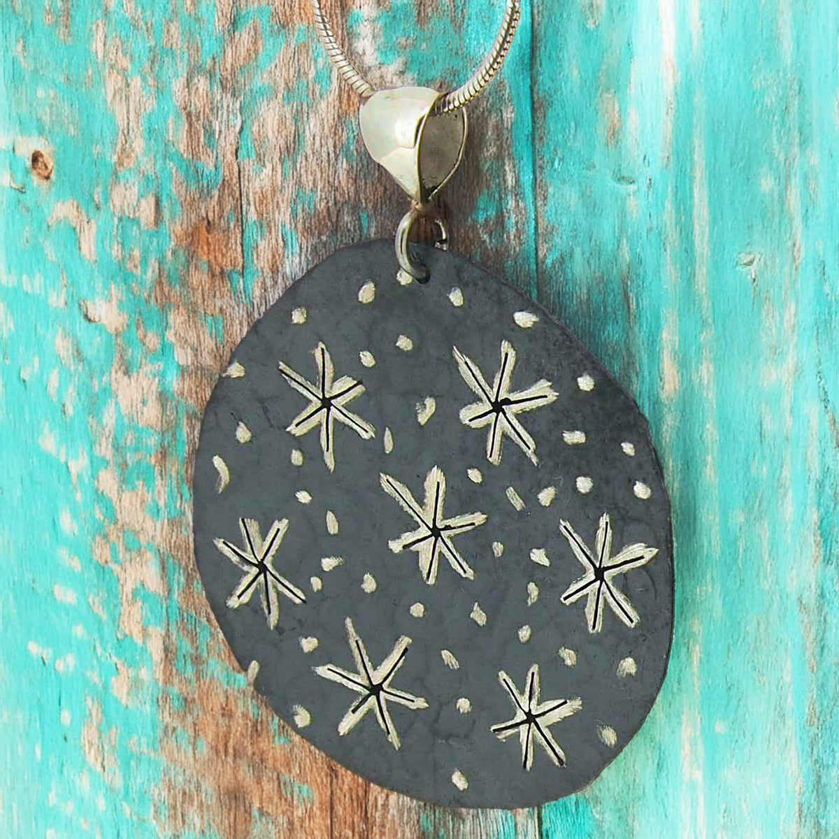 Starry Night Sky Silver Pendant 