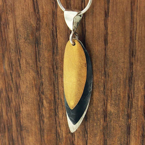 Gold leaf oxidised brushed silver earrings