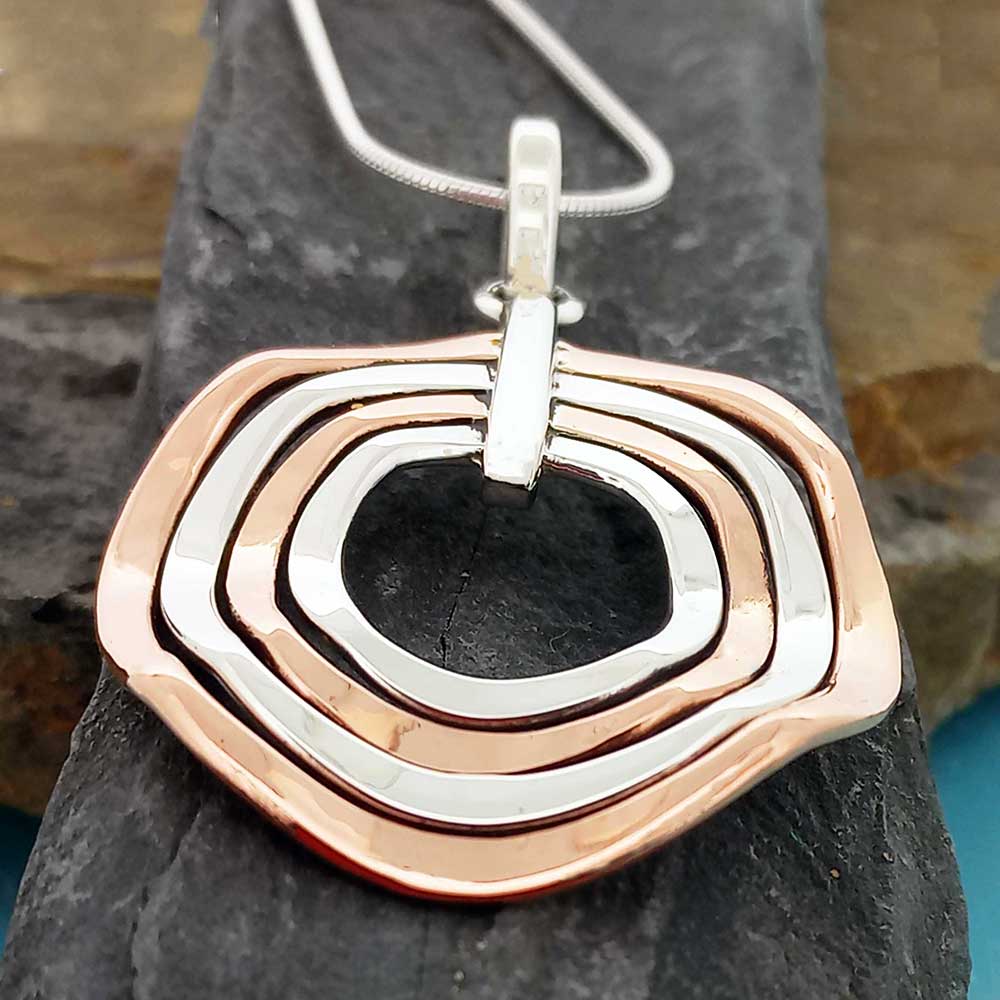 Kinked circle handmade silver copper necklace