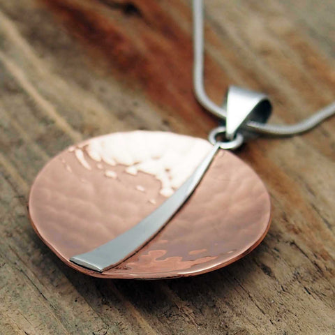 Handmade silver copper circle pendant