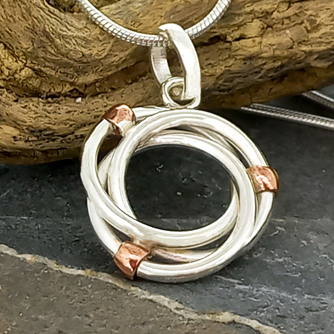 Entwined Silver Circles with Copper Pendant (374) Secondary image