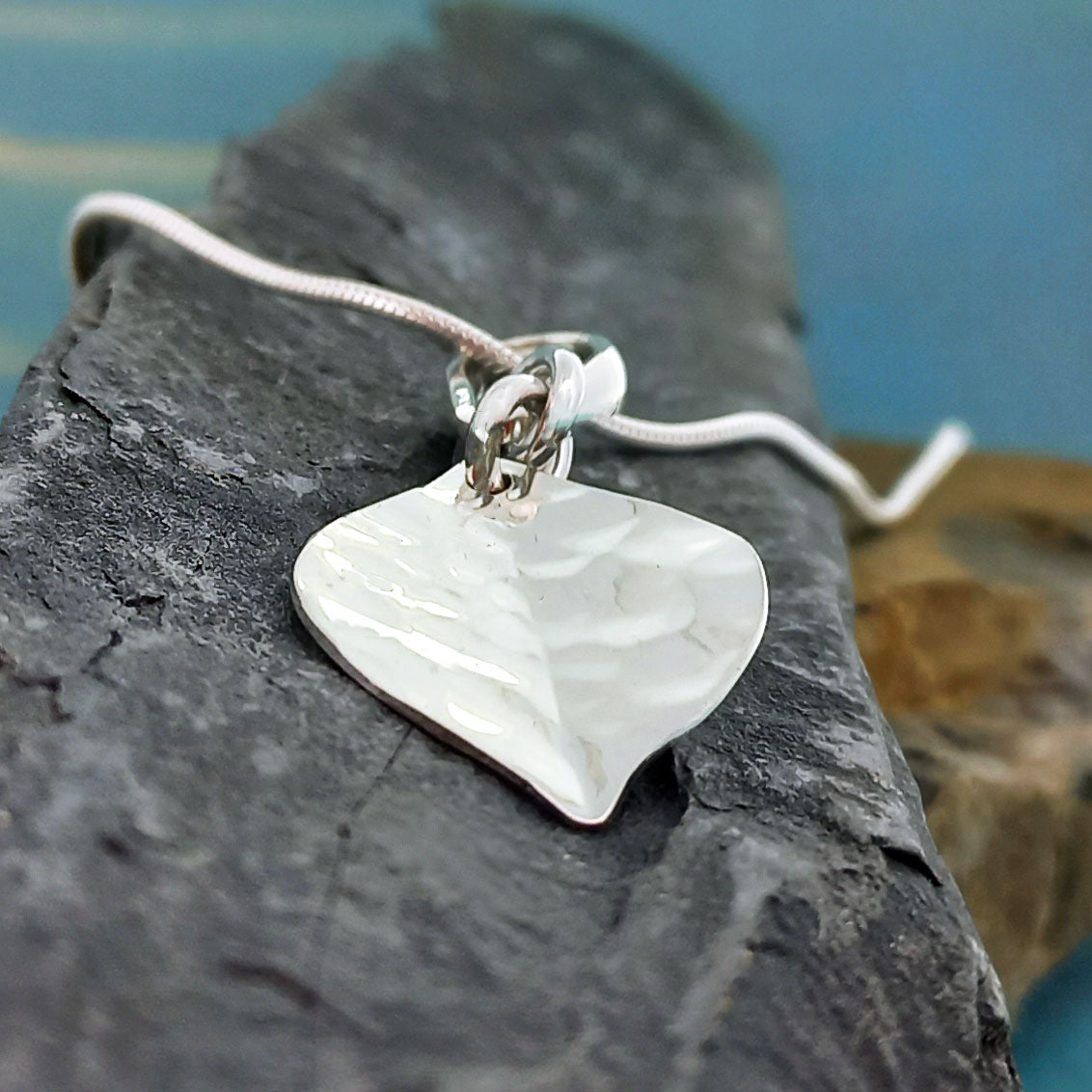Small Hammered Leaf Silver Pendant (375) Secondary image
