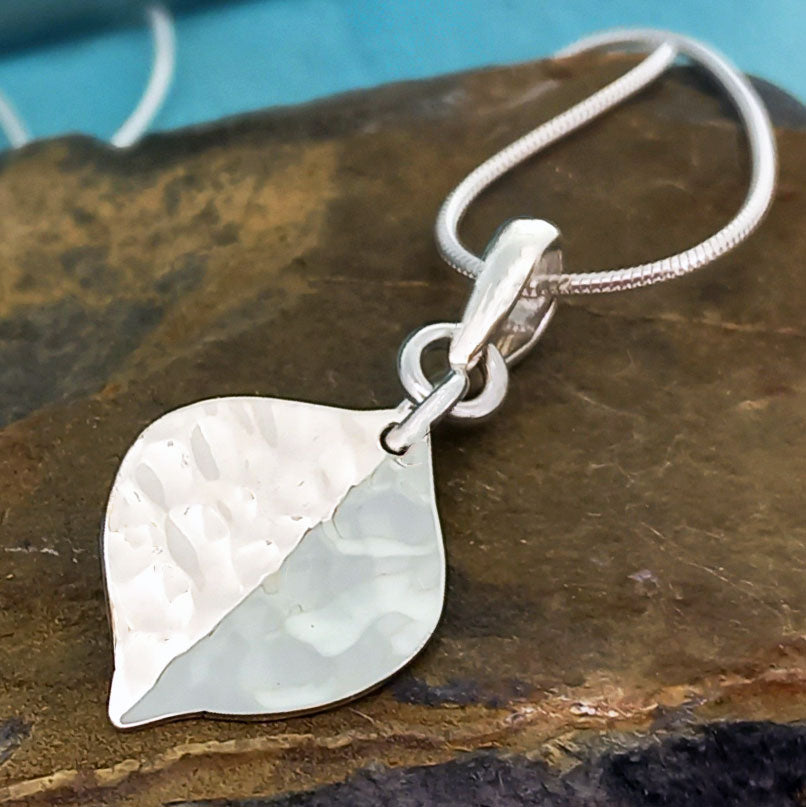 Small Hammered Leaf Silver Pendant Main image