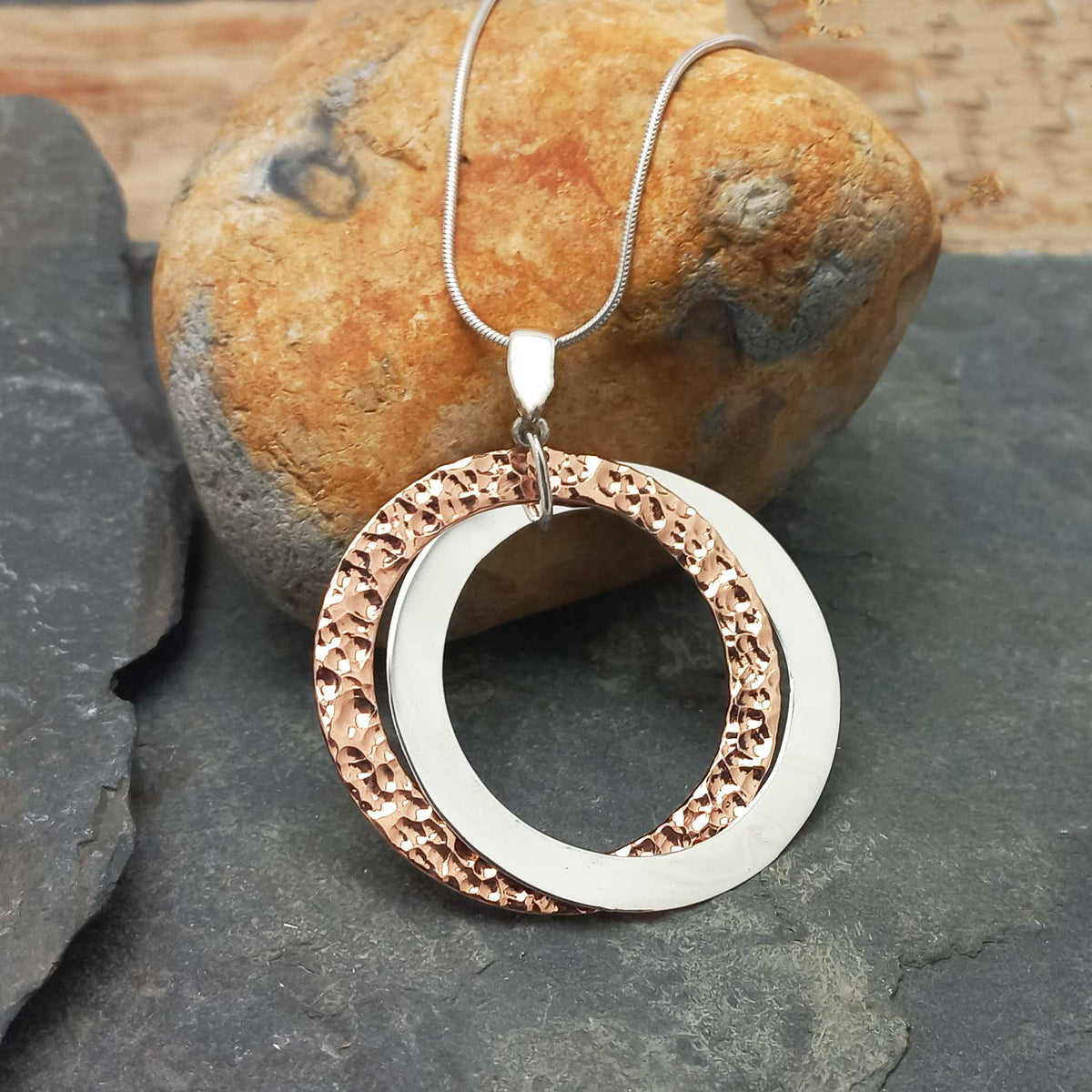 Copper Silver unusual handmade statement necklace Main image