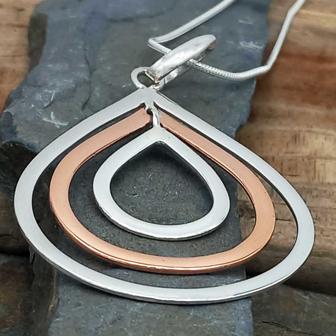 Copper & Silver Teardrop Pendant (380) Secondary image