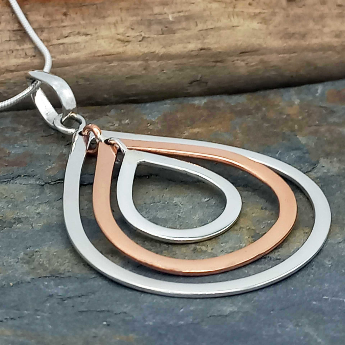 Silver Copper teardrops necklace