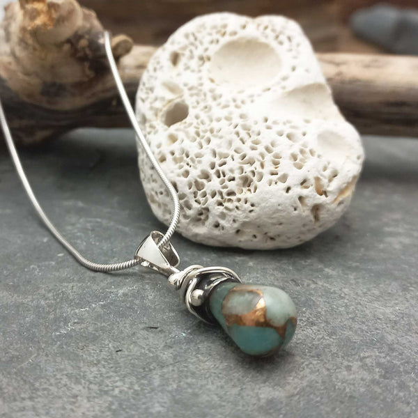 Amazonite with Bronze Alambres Silver Pendant