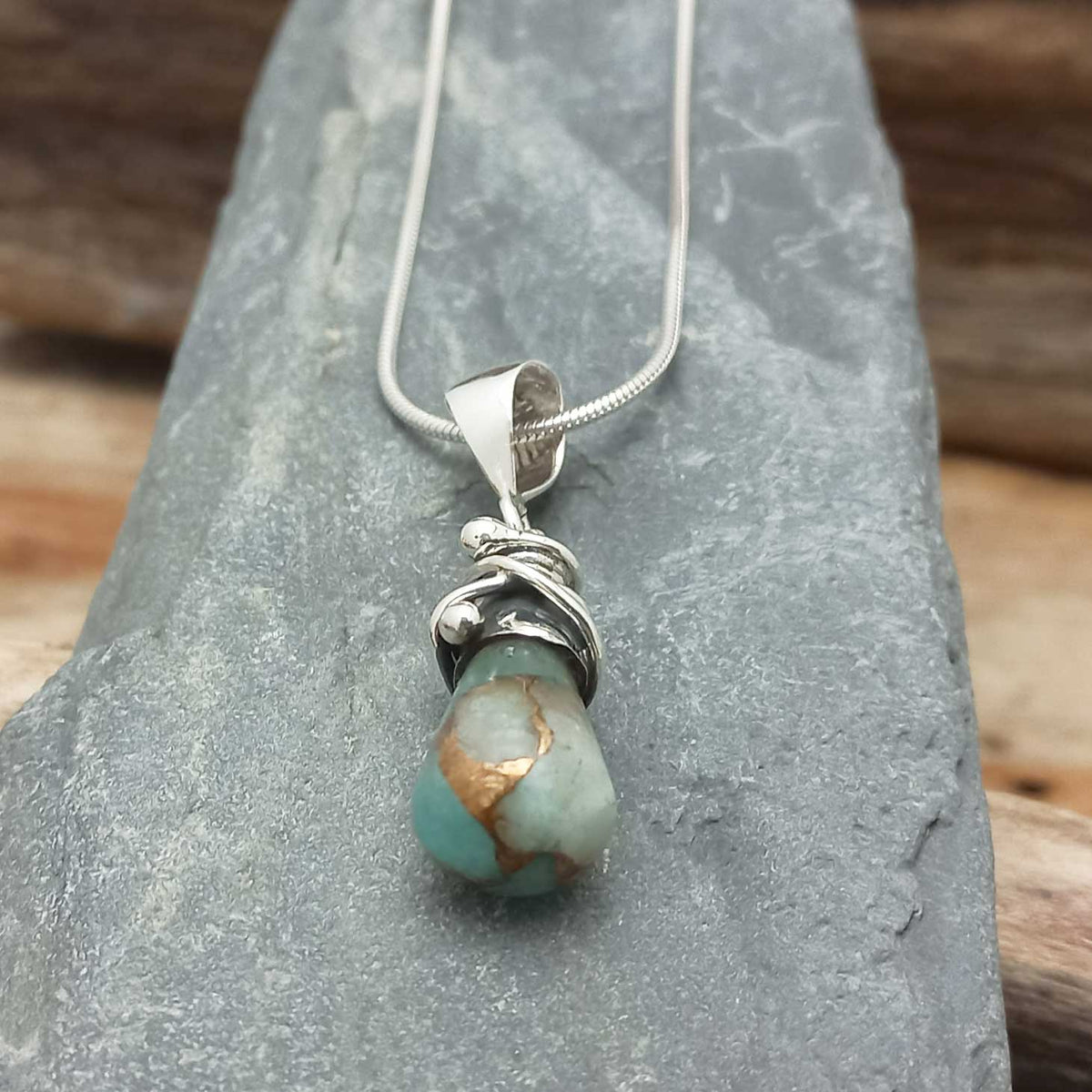 Unusual Silver Pendant with Amazonite