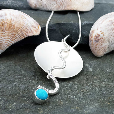 Turquoise Flame Silver Pendant (404)