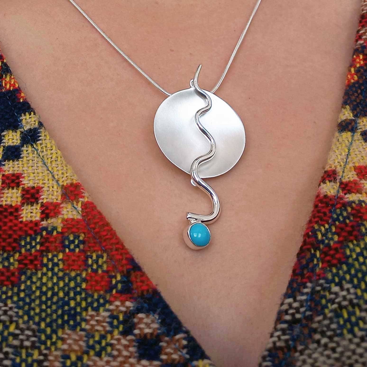 Turquoise Flame Silver Pendant (404) Secondary image