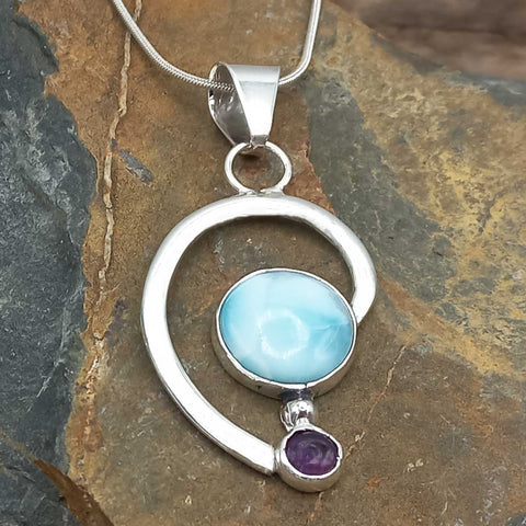 Larimar Amethyst Silver Pendant