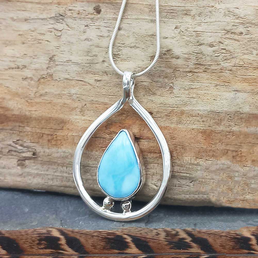 Teardrop Larimar handmade pendant