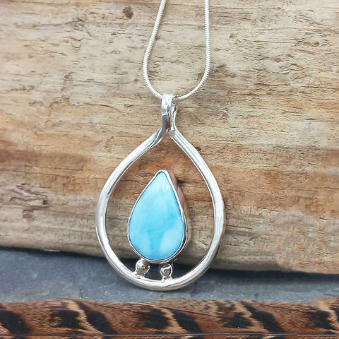 Teardrop Larimar handmade pendant