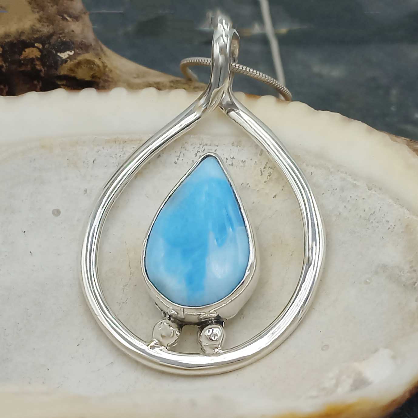 Larimar gemstone silver pendant