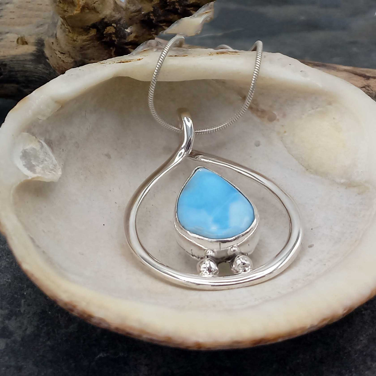 Unusual Larimar teardrop pendant